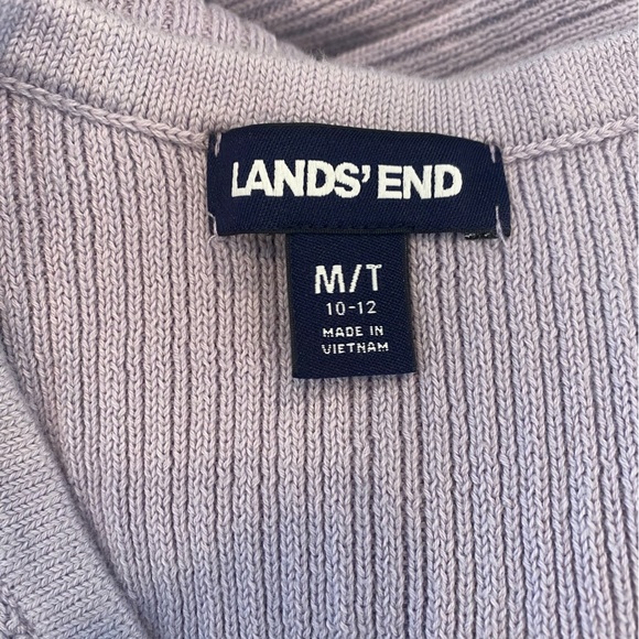 Lands’ End Sweater V-Neck Long Sleeve Cable Knit Cotton Lavender Medium Tall - Picture 2 of 4